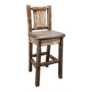 Pemberly Row 30&quot Hand-Crafted Wood Barstool with Back in Brown