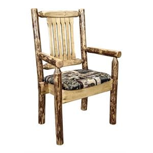 Pemberly Row Farmhouse / Country Solid Pine Wood Captain's Chair in Brown