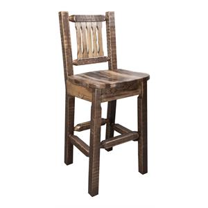 Pemberly Row Transitional 30&quot Solid Wood Barstool with Back in Brown