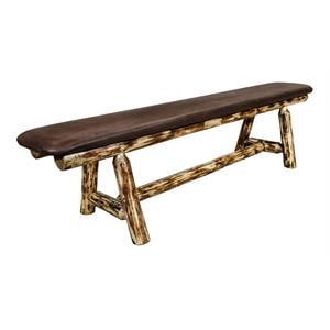 Pemberly Row Transitional 6ft Solid Wood Plank Style Bench in Brown