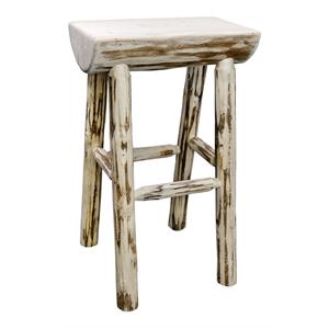 Pemberly Row 24&quot Hand-Crafted Wood Half Log Barstool in Natural