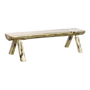 Pemberly Row Transitional Wood Half Log Bench in Natural Lacquered