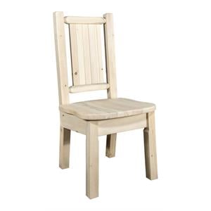 Pemberly Row Transitional Wood Side Chair with Engraved Bear in Natural