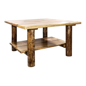 Pemberly Row Transitional Wood Cocktail Table with Shelf in Brown