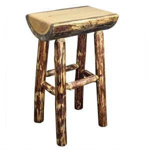 Pemberly Row Transitional 30&quot Exterior Wood Half Log Barstool in Brown