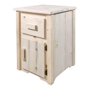 Pemberly Row Transitional Wood End Table and Door in Natural Lacquered