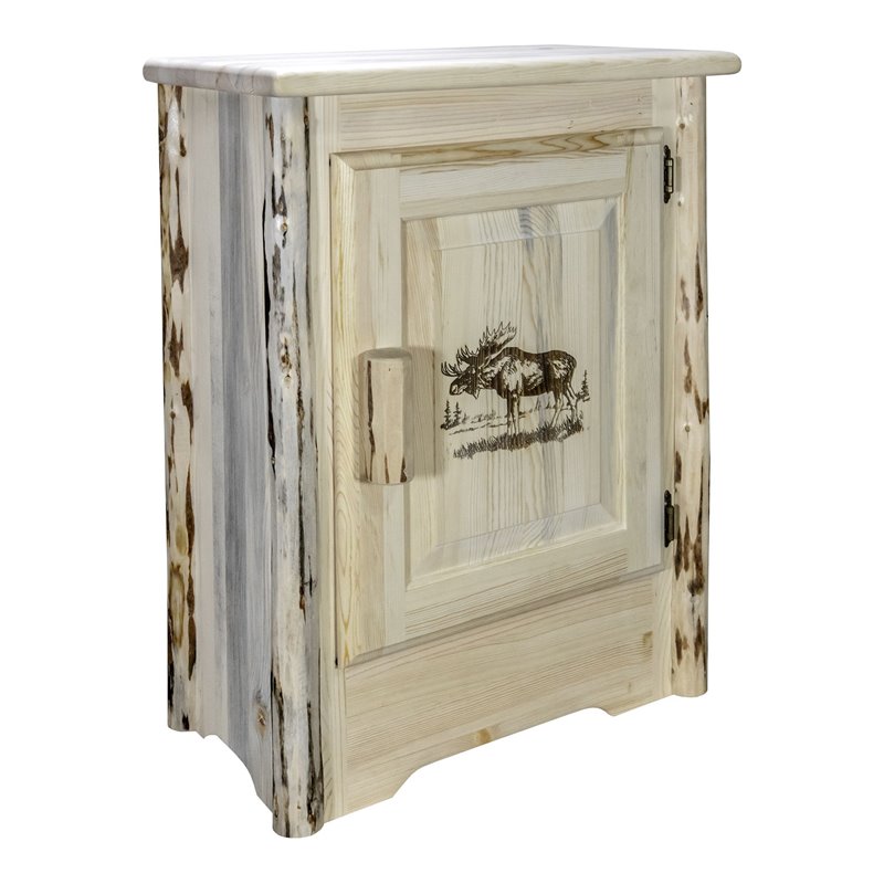 Pemberly Row Wood Accent Cabinet with Moose Design in Natural