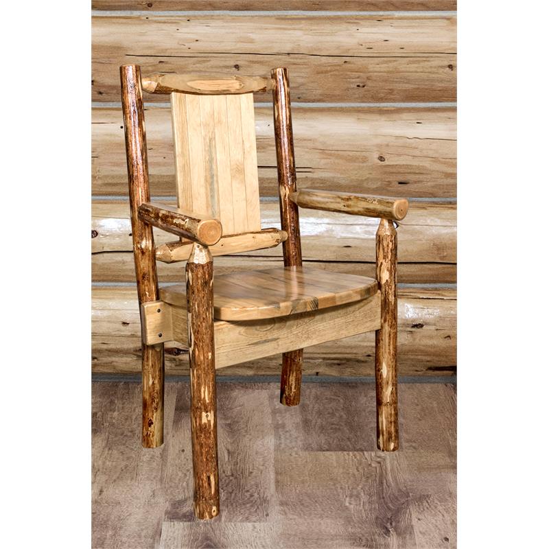 Pemberly Row Farmhouse / Country Unique Solid Wood Captain's Chair in Brown