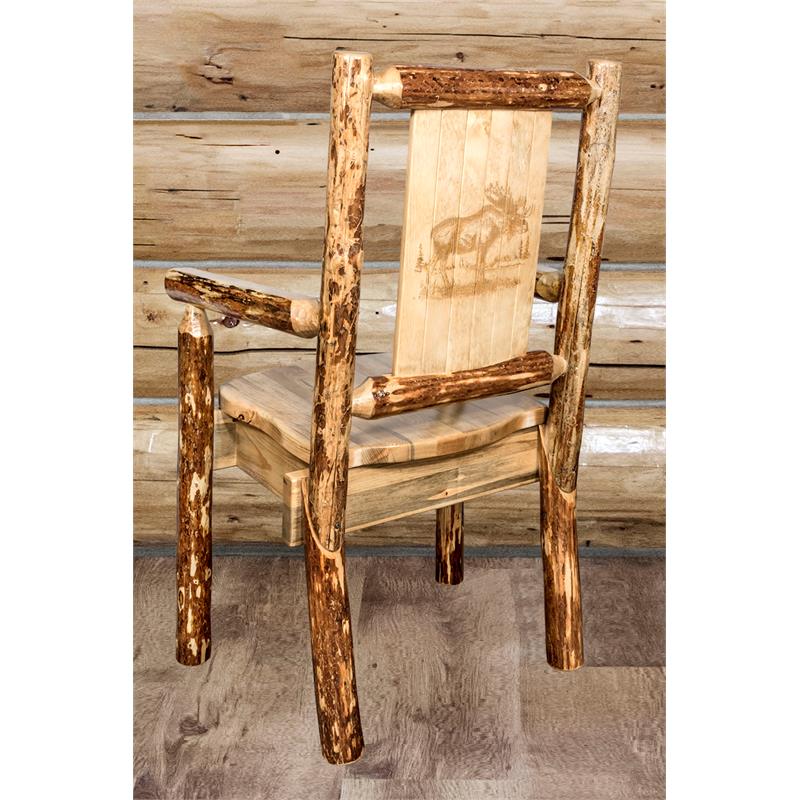 Pemberly Row Farmhouse / Country Unique Solid Wood Captain's Chair in Brown