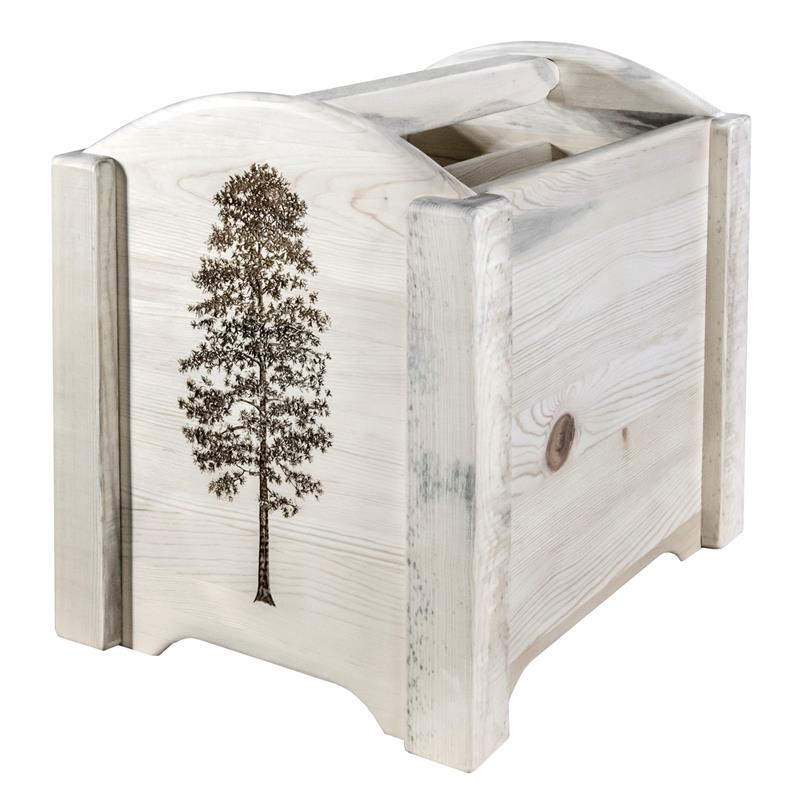 Pemberly Row Transitional Wood Magazine Rack with Pine Design in Natural