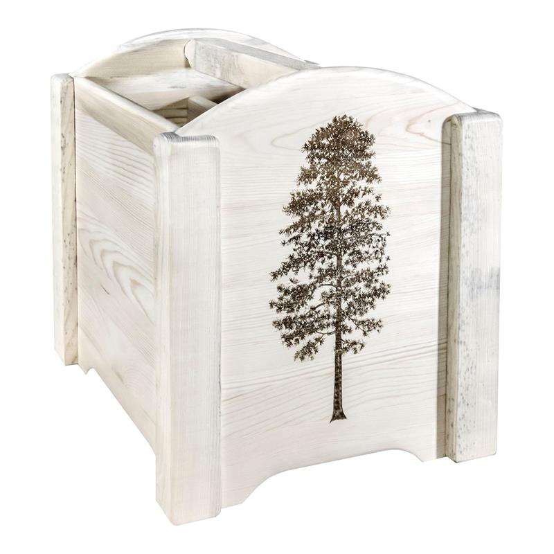 Pemberly Row Transitional Wood Magazine Rack with Pine Design in Natural