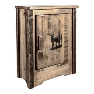 Pemberly Row Mid-Century Modern Wood Accent Cabinet with Elk Design in Brown