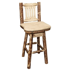 Pemberly Row Modern Transitional 24&quot Wood Swivel Barstool in Brown