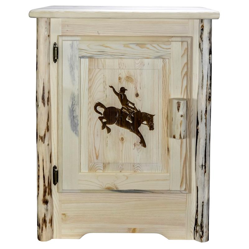 Pemberly Row Wood Accent Cabinet with Engraved Bronc Design in Natural