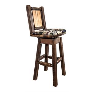 Pemberly Row Transitional 24&quot Solid Wood Barstool with Swivel in Brown