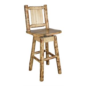 Pemberly Row Transitional 30&quot Wood Barstool with Bear Design in Brown