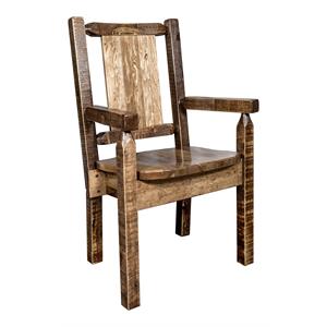 Pemberly Row Wood Captain's Chair with Laser Engraved in Brown
