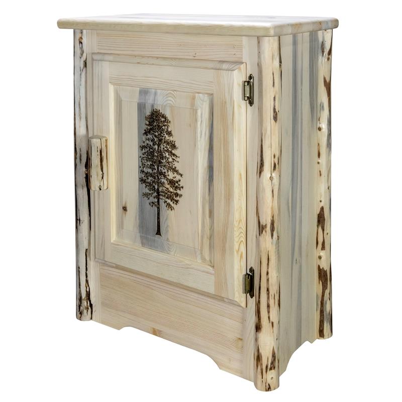 Pemberly Row Wood Accent Cabinet with Engraved Pine Design in Natural