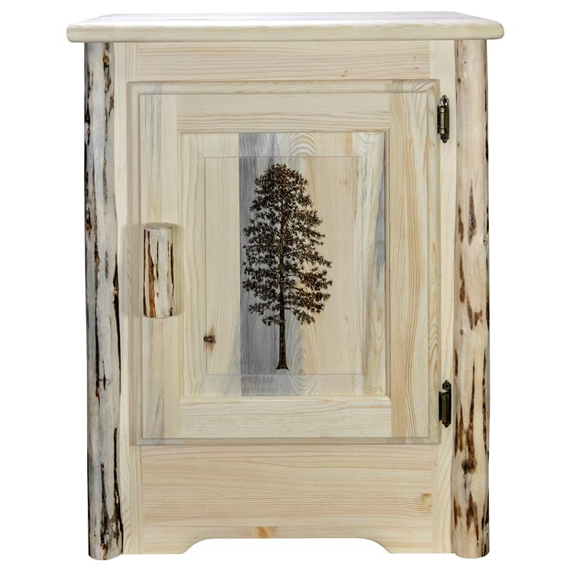 Pemberly Row Wood Accent Cabinet with Engraved Pine Design in Natural