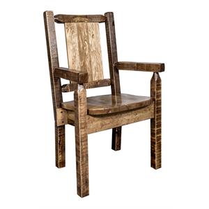 Pemberly Row Transitional Wood Captain's Chair with Engraved in Brown