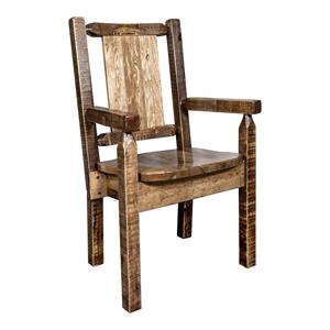 Pemberly Row Pine Wood Captain's Chair with Bronc Design in Brown