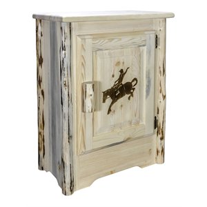 Pemberly Row Wood Accent Cabinet with Engraved Bronc in Natural