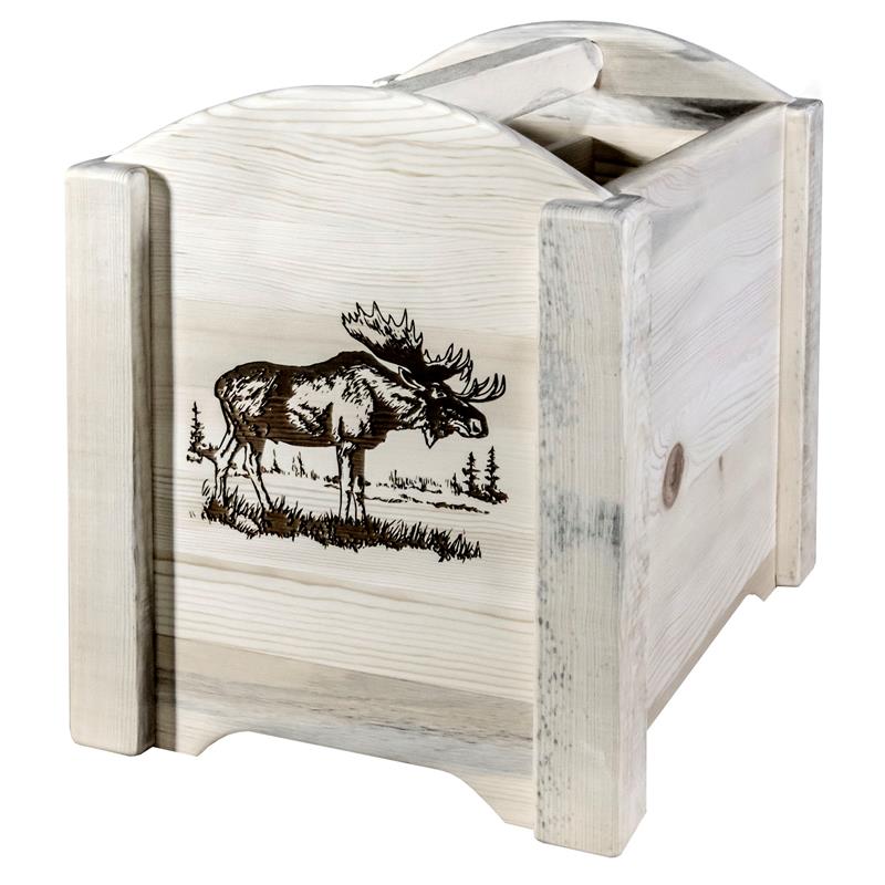 Pemberly Row Wood Magazine Rack with Moose Design in Natural