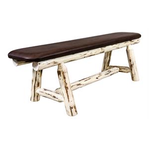 Pemberly Row 5ft Upholstery Transitional Wood Plank Style Bench in Natural