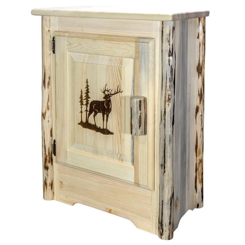 Pemberly Row Wood Accent Cabinet with Laser Engraved Elk in Natural