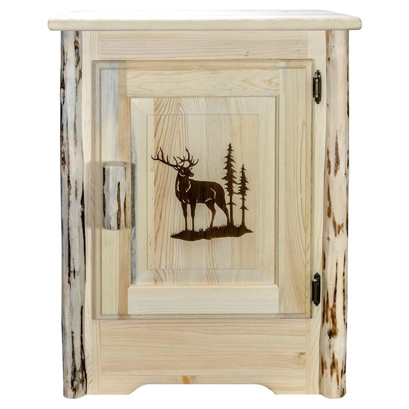 Pemberly Row Wood Accent Cabinet with Laser Engraved Elk in Natural