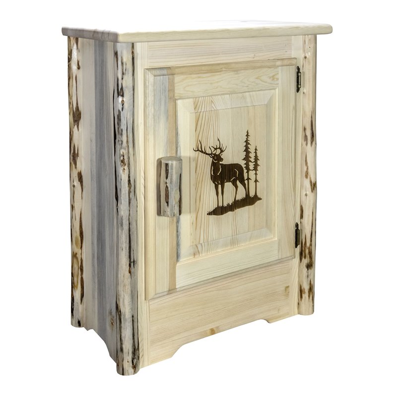 Pemberly Row Wood Accent Cabinet with Laser Engraved Elk in Natural