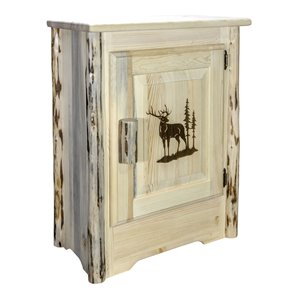 Pemberly Row Wood Accent Cabinet with Laser Engraved Elk in Natural