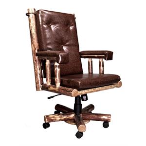 Pemberly Row Transitional Wood Upholstered Office Chair in Brown