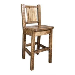 Pemberly Row 24&quot Wood Barstool with Pine Tree Design in Brown