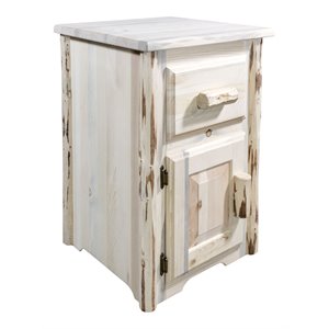 Pemberly Row Left Hinged Wood End Table with Drawer and Door in Natural