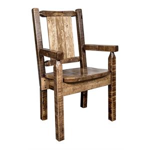 Pemberly Row Wood Captain's Chair with Moose Design in Brown