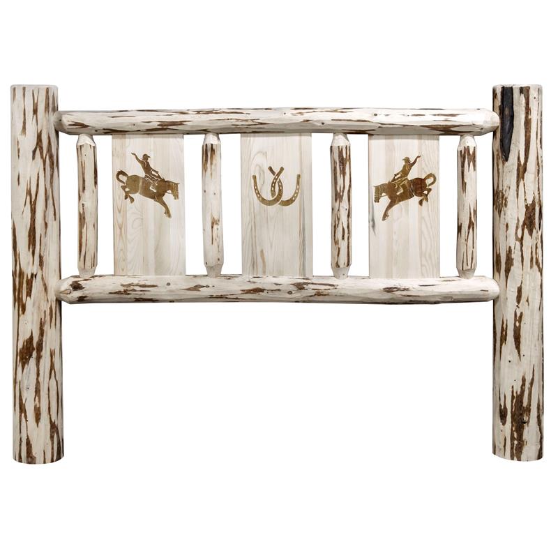 Pemberly Row Wood Twin Headboard with Engraved Bronc Design in Natural