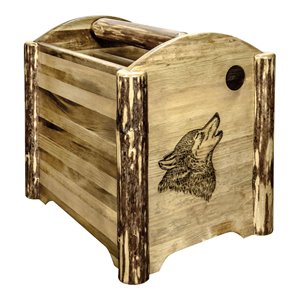 Pemberly Row Transitional Wood Magazine Rack in Brown Lacquered