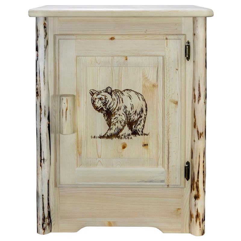 Pemberly Row Wood Accent Cabinet with Laser Engraved Bear in Natural
