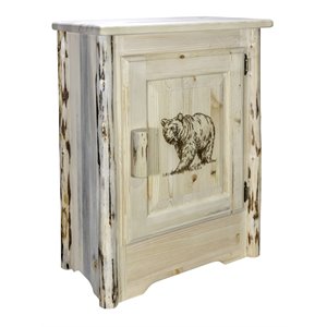 Pemberly Row Wood Accent Cabinet with Laser Engraved Bear in Natural