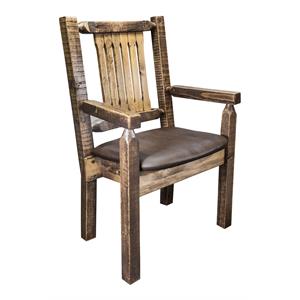 Pemberly Row Transitional Hand-Crafted Wood Captain's Chair in Brown