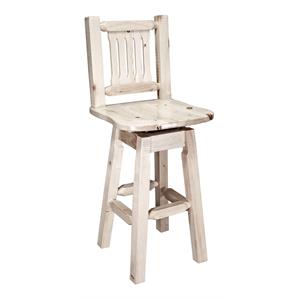 Pemberly Row Transitional 30&quot Wood Swivel Barstool with Back in Natural