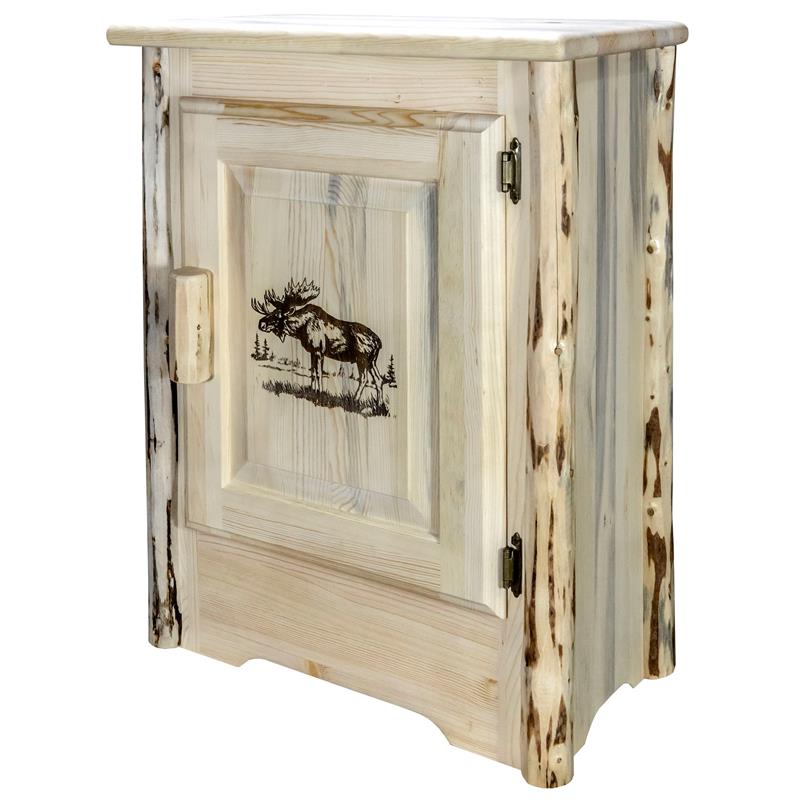Pemberly Row Wood Accent Cabinet with Engraved Moose in Natural