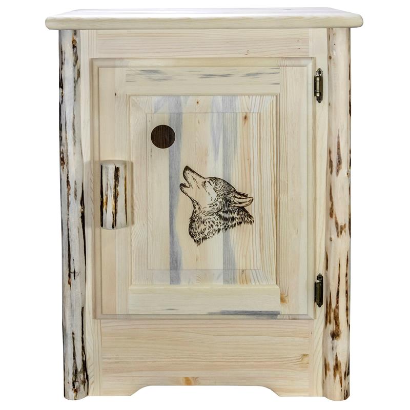 Pemberly Row Wood Accent Cabinet with Laser Engraved Wolf in Natural
