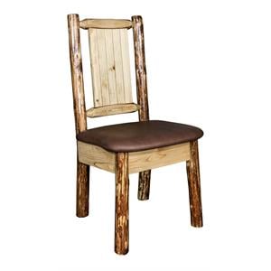 Pemberly Row Farmhouse / Country Wood Side Chair with Laser Engraved in Brown