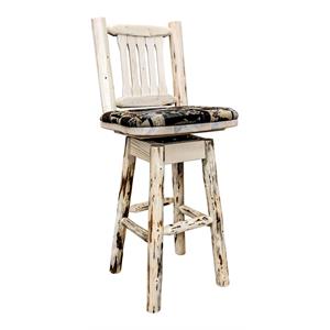 Pemberly Row 24&quot Transitional Wood Upholstery Barstool in Natural