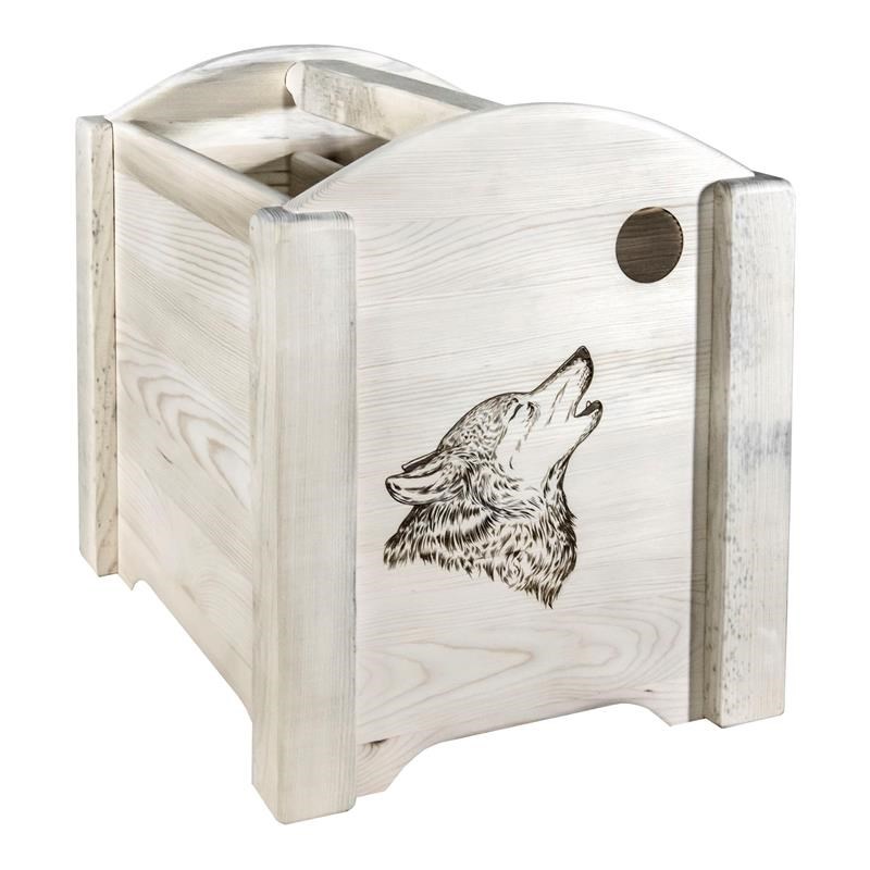 Pemberly Row Transitional Wood Magazine Rack with Wolf Design in Natural