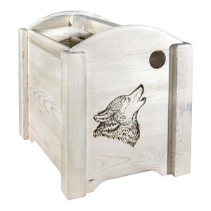 Pemberly Row Transitional Wood Magazine Rack with Wolf Design in Natural