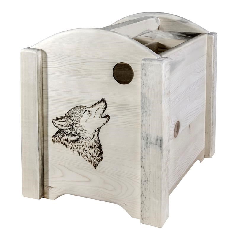 Pemberly Row Transitional Wood Magazine Rack with Wolf Design in Natural