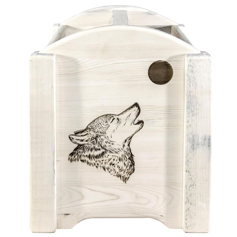 Pemberly Row Transitional Wood Magazine Rack with Wolf Design in Natural